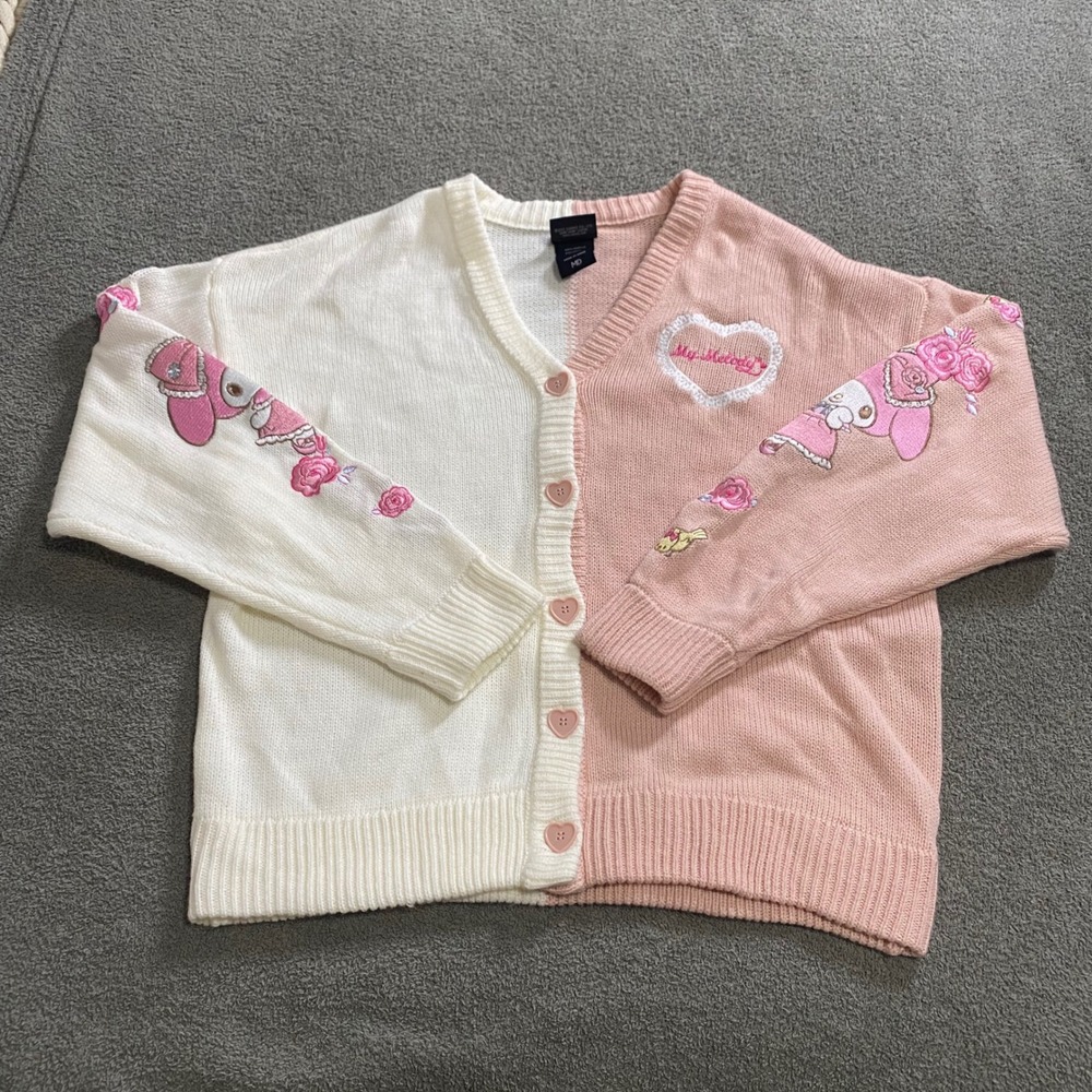 My Melody Sanrio Cardigan Womens Medium Pink White Embroidered Coquette Y2k